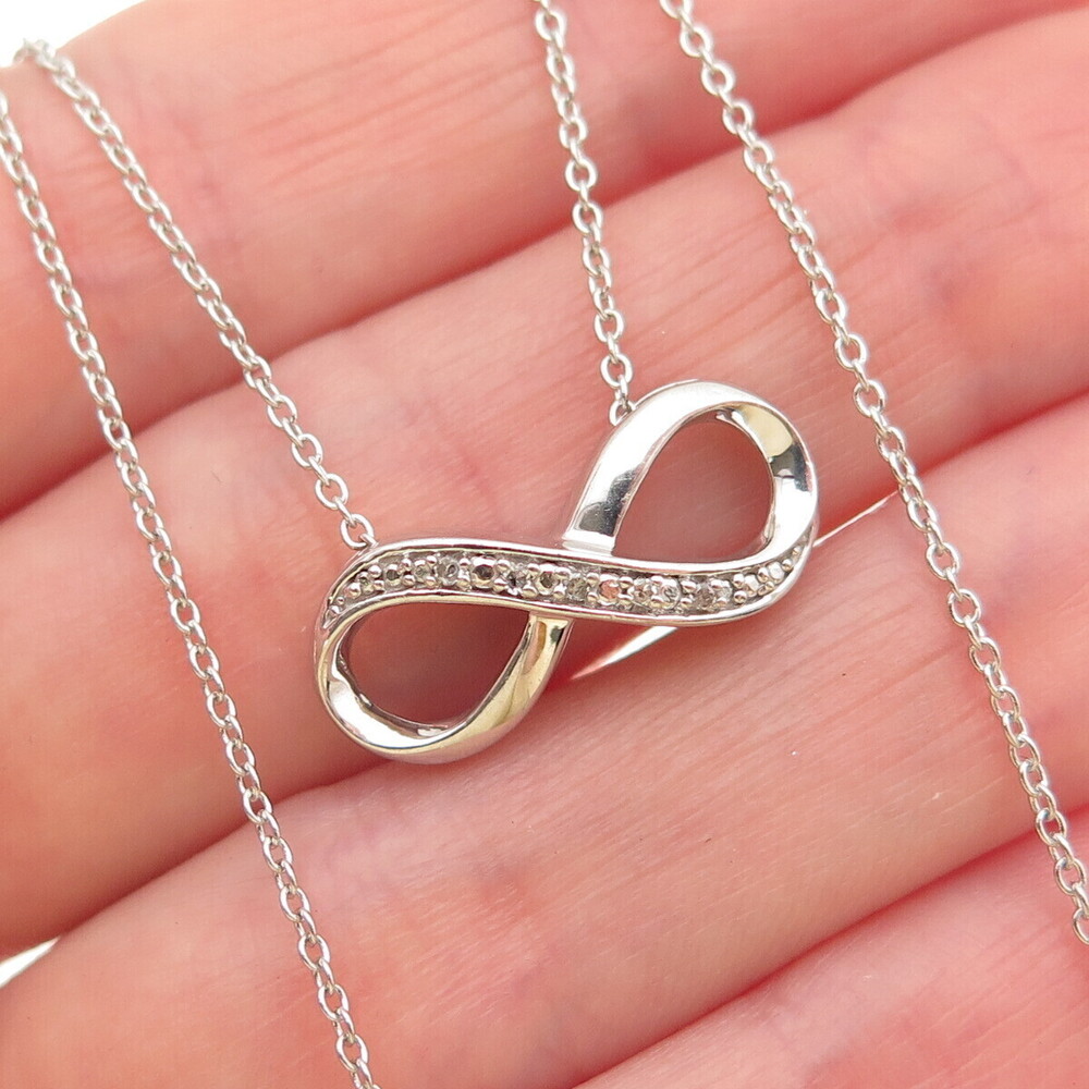 925 Sterling Silver Real Round-Cut Diamond Infinity Cable Chain Necklace 18"